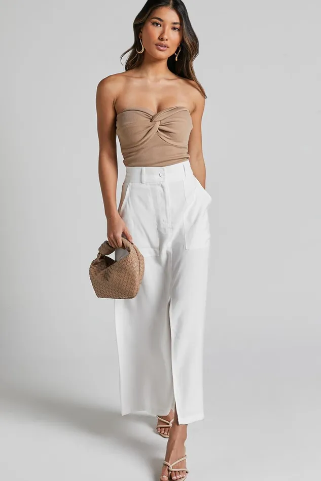 Abigail Midi Skirt 8211 Front Split High Waisted Cargo Skirt In White Women Showpo Basics