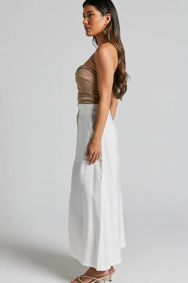 Abigail Midi Skirt 8211 Front Split High Waisted Cargo Skirt In White Women Showpo Basics