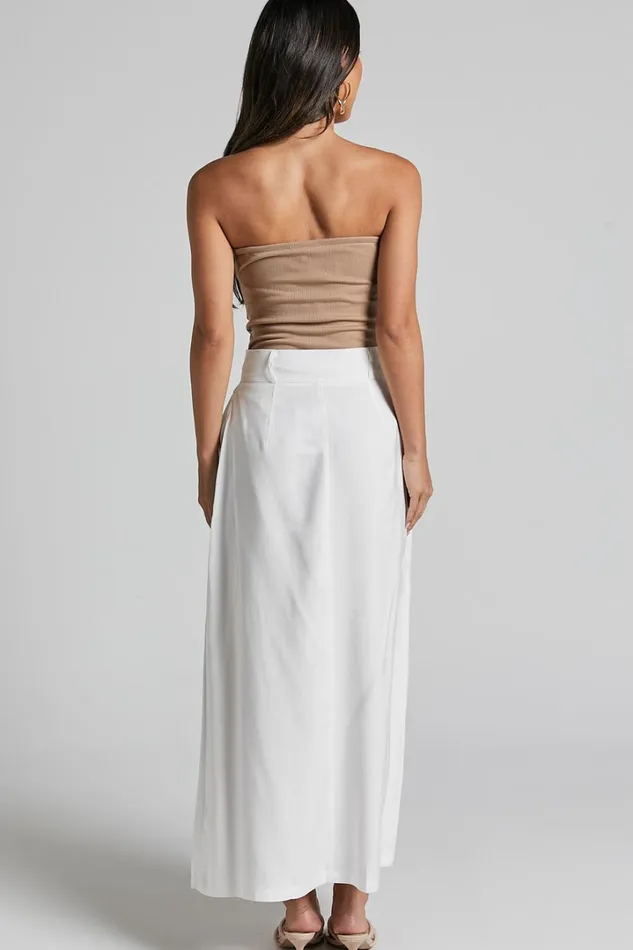 Abigail Midi Skirt 8211 Front Split High Waisted Cargo Skirt In White Women Showpo Basics