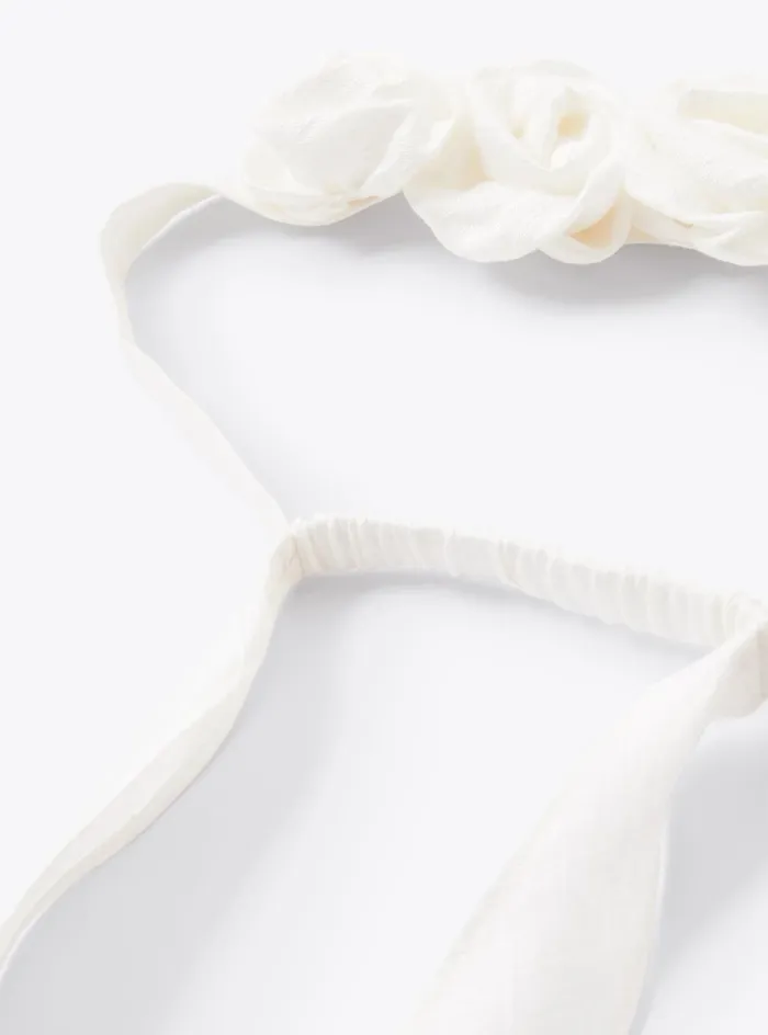 Accessories Baby 036Girl 216 Il Gufo Headband With Pretty Roses In White Shantung