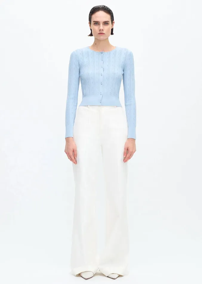 Adam Lippes Faye Cardigan Mist Womens Sweaters and Knitwear