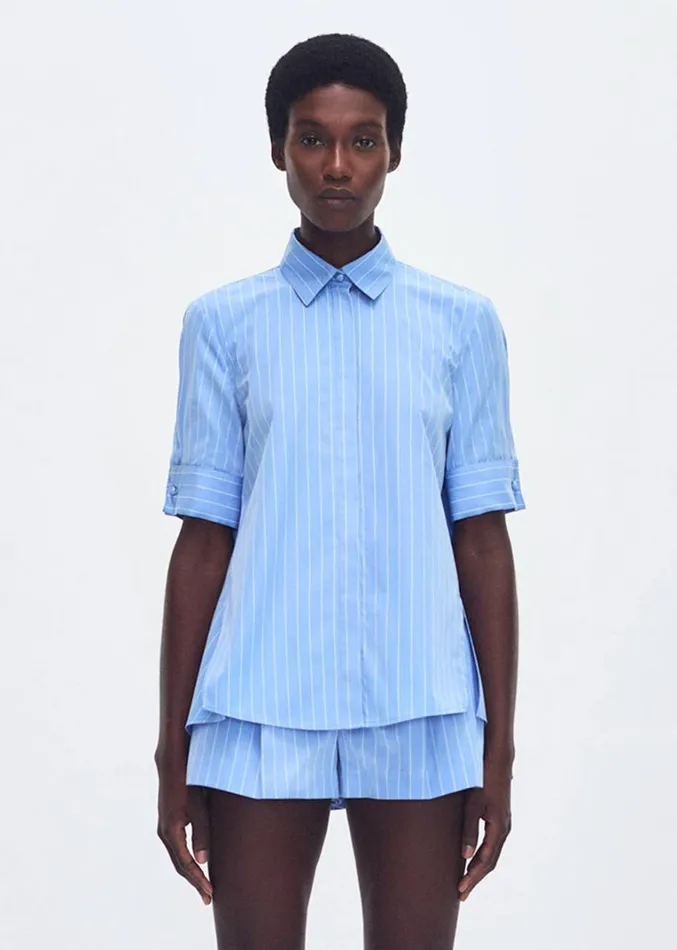 Adam Lippes Stripe Trapeze Shirt Pale Bluewhite Womens Tops