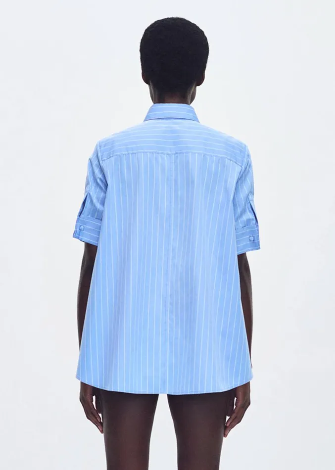 Adam Lippes Stripe Trapeze Shirt Pale Bluewhite Womens Tops