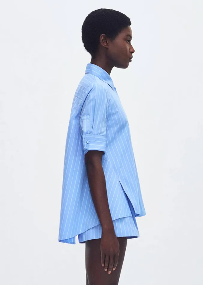 Adam Lippes Stripe Trapeze Shirt Pale Bluewhite Womens Tops