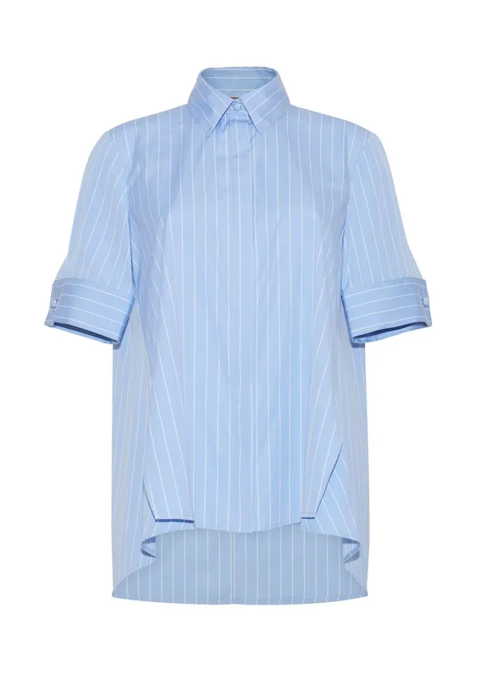 Adam Lippes Stripe Trapeze Shirt Pale Bluewhite Womens Tops