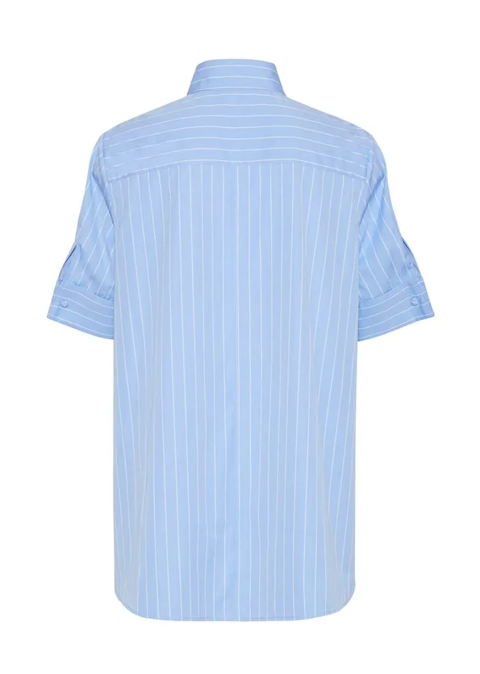 Adam Lippes Stripe Trapeze Shirt Pale Bluewhite Womens Tops