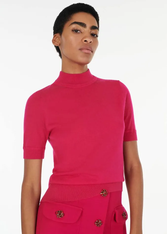 Adam Lippes UltraFine Cashmere Mockneck Magenta Womens Sweaters and Knitwear