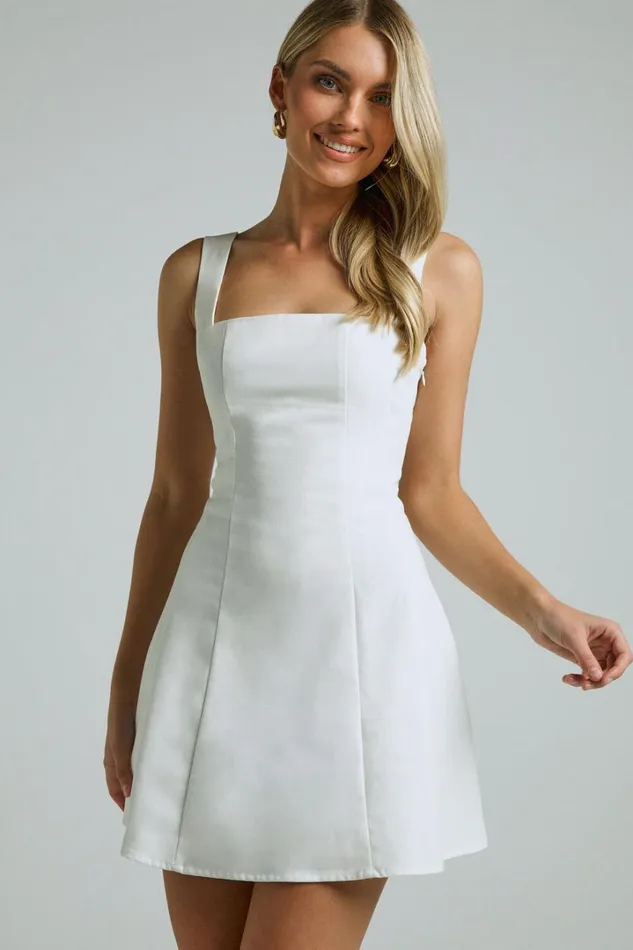 Adiana Mini Dress 8211 Linen Look Square Neck Shirred Back A Line Dress In Off White Women Showpo Curve Clothes Adiana Mini Dress 8211 Linen Look Square Neck Shirred Back A Line Dress In Off White Women Showpo Curve Clothes
