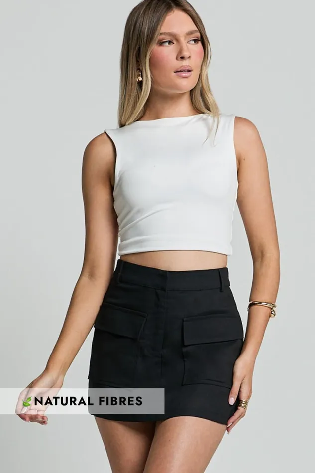 Aerilyn Skort 8211 High Waisted A Line Linen Look Skort In Black Women Showpo Conscious