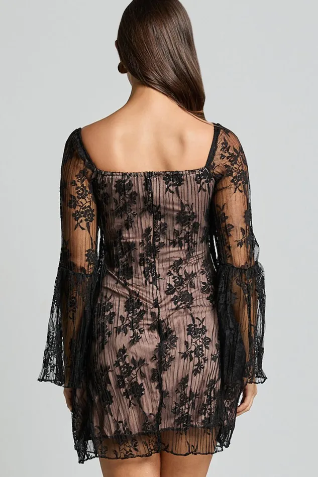 Agatha Mini Dress 8211 Gathered Bust Long Sleeve A Line Dress In Black Women Showpo Dresses
