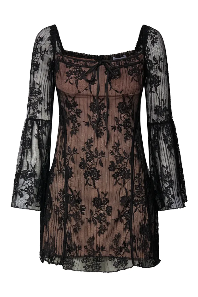 Agatha Mini Dress 8211 Gathered Bust Long Sleeve A Line Dress In Black Women Showpo Dresses