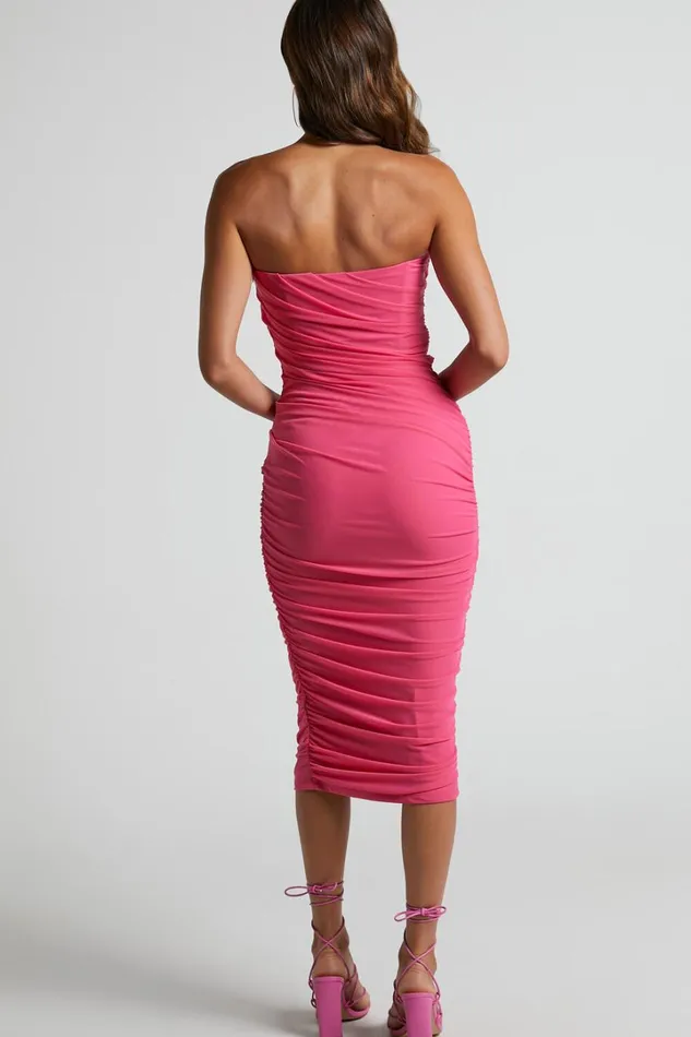 Agora Midi Dress 8211 Bodycon Gathered Strapless Dress In Hot Pink Women Showpo Dresses Agora Midi Dress 8211 Bodycon Gathered Strapless Dress In Hot Pink Women Showpo Dresses