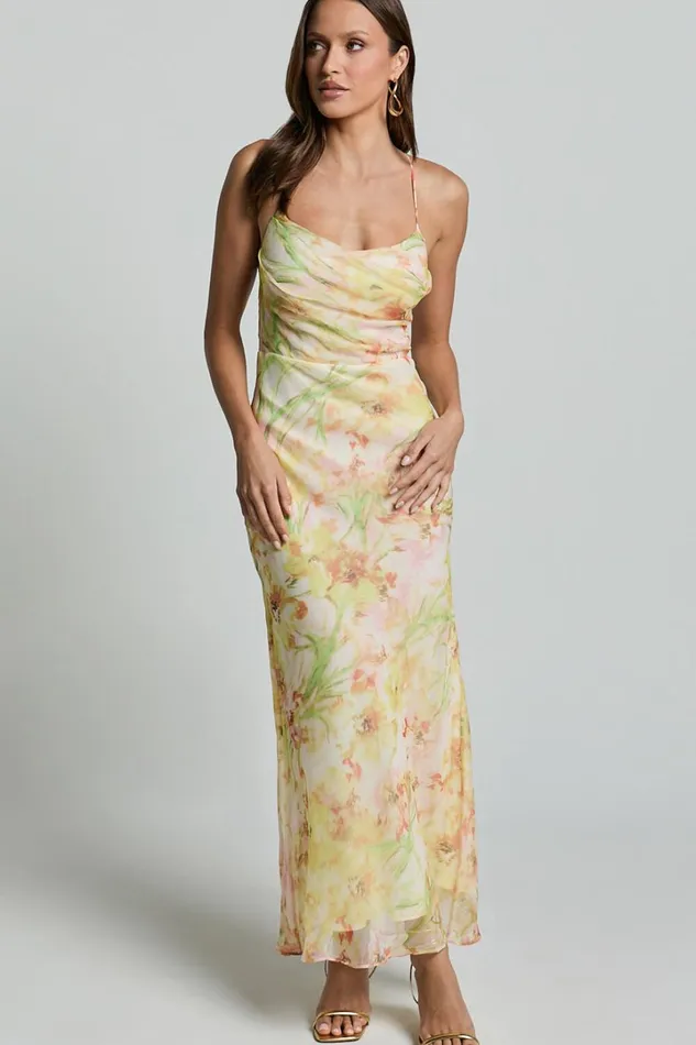 Alessa Midi Dress 8211 Tie Strap Cowl Neck Slip Dress In Yelllow Floral Print Women Showpo Dresses Alessa Midi Dress 8211 Tie Strap Cowl Neck Slip Dress In Yelllow Floral Print Women Showpo Dresses