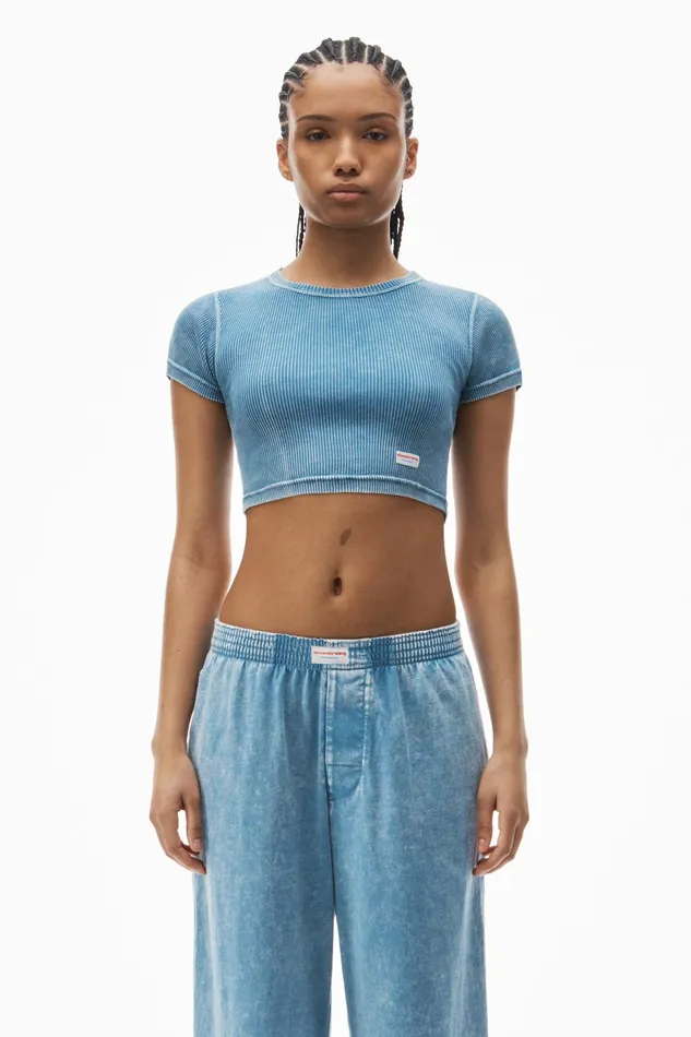 Alexander Wang Bodywear Cropped ShortSleeve Baby Tee In Ribbed Cotton