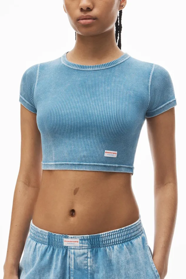 Alexander Wang Bodywear Cropped ShortSleeve Baby Tee In Ribbed Cotton