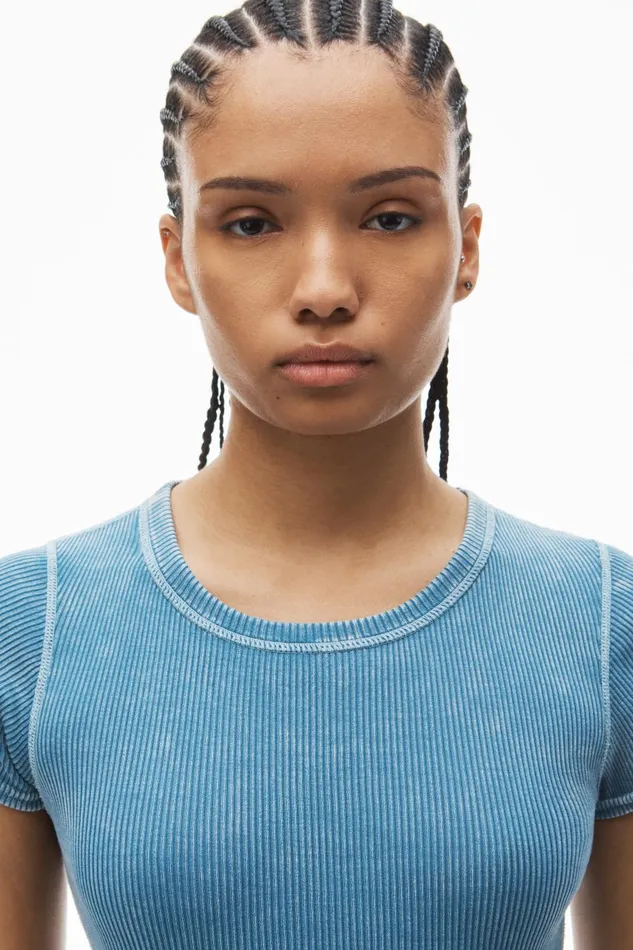 Alexander Wang Bodywear Cropped ShortSleeve Baby Tee In Ribbed Cotton