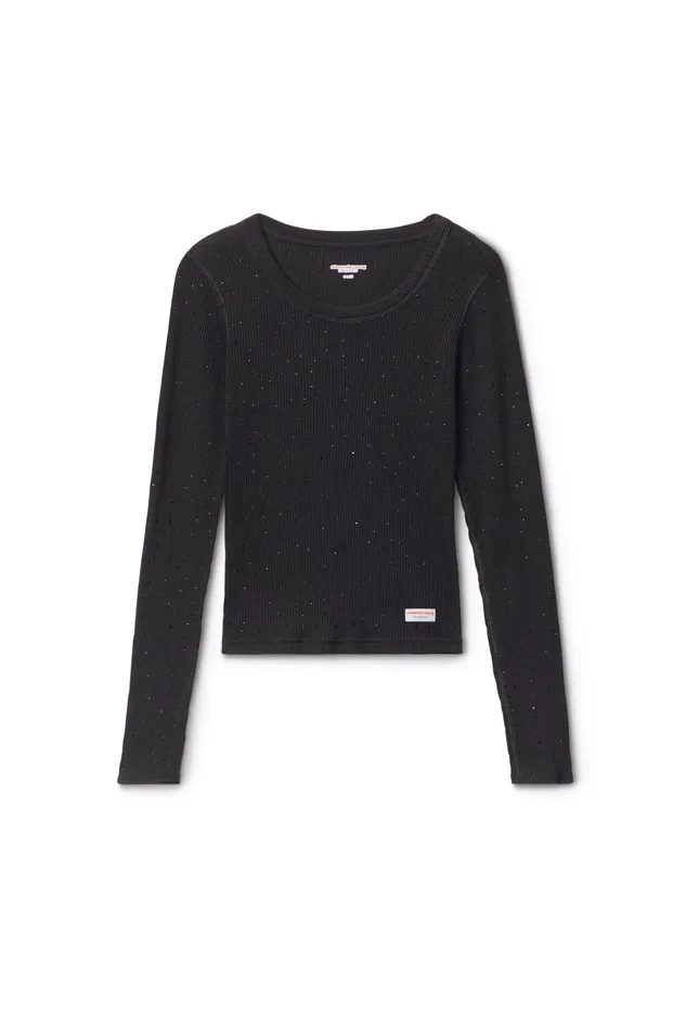 Alexander Wang Bodywear Crystal Hotfix Long Sleeve Crewneck Tee