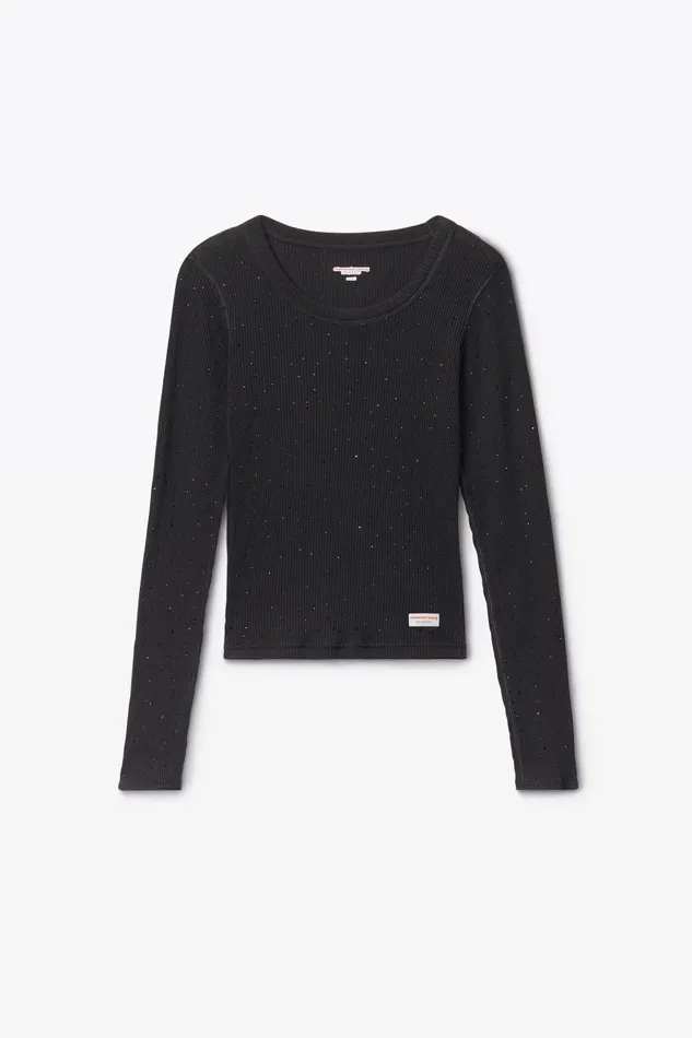 Alexander Wang Bodywear Crystal Hotfix Long Sleeve Crewneck Tee