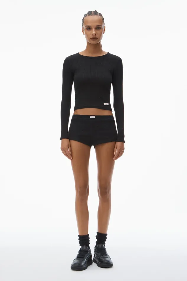 Alexander Wang Bodywear Crystal Hotfix Long Sleeve Crewneck Tee