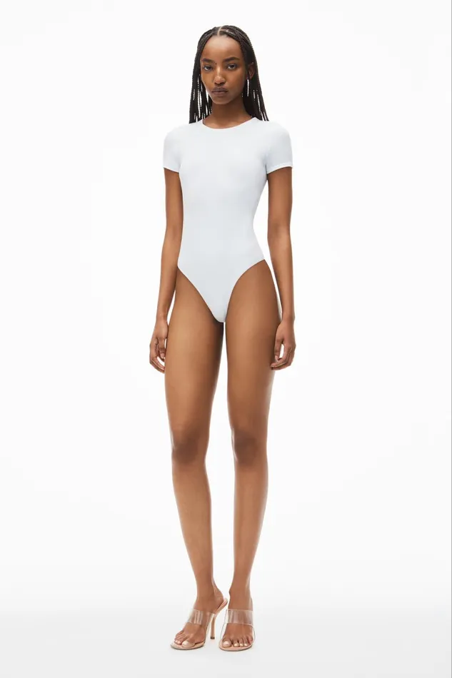 Alexander Wang Bodywear ShortSleeve Bodysuit In RibKnit Jersey