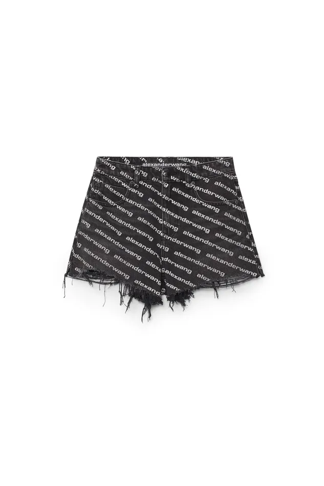 Alexander Wang Denim Bite Logo Short In Grey Aged Denim 8211 Women