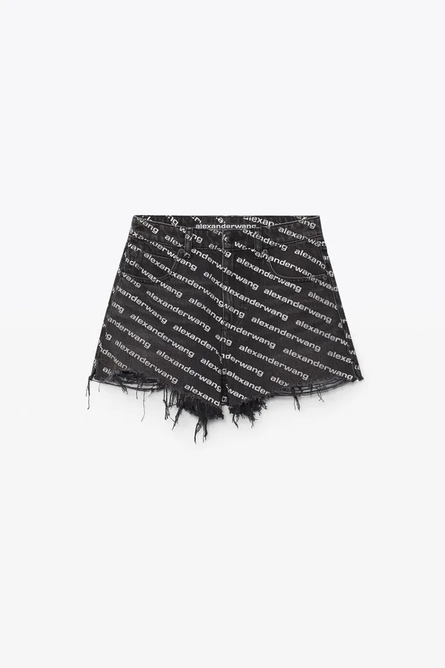 Alexander Wang Denim Bite Logo Short In Grey Aged Denim 8211 Women