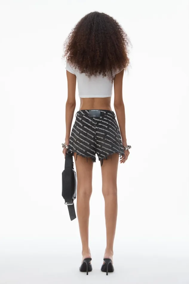 Alexander Wang Denim Bite Logo Short In Grey Aged Denim 8211 Women