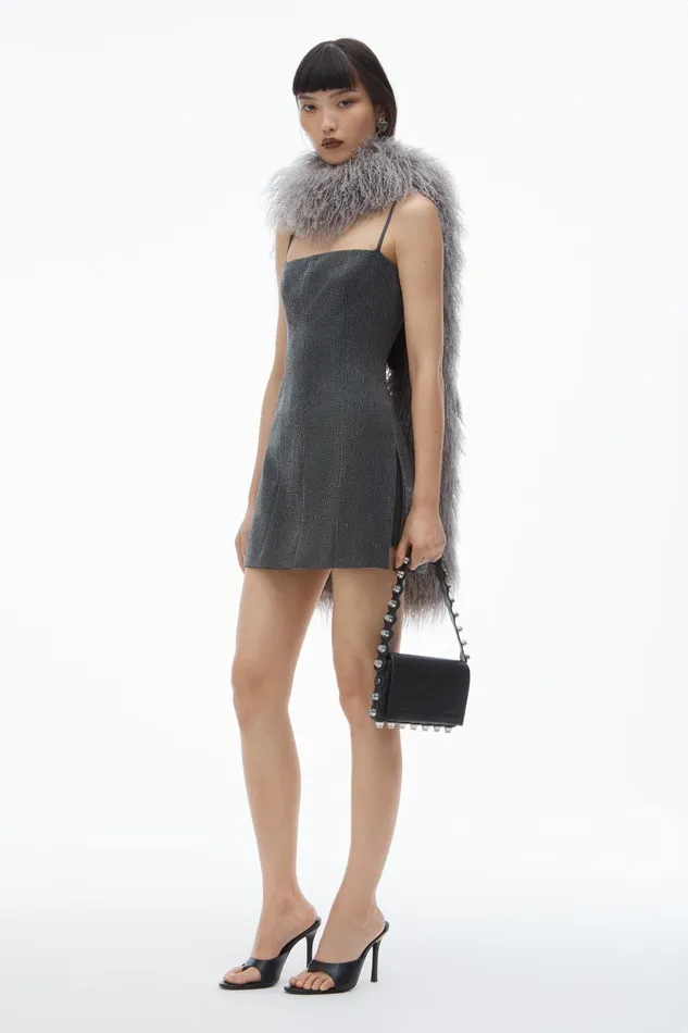 Alexander Wang Dresses Square Neck Minidress In Wool Twill With Crystal Hotfix 8211 Women