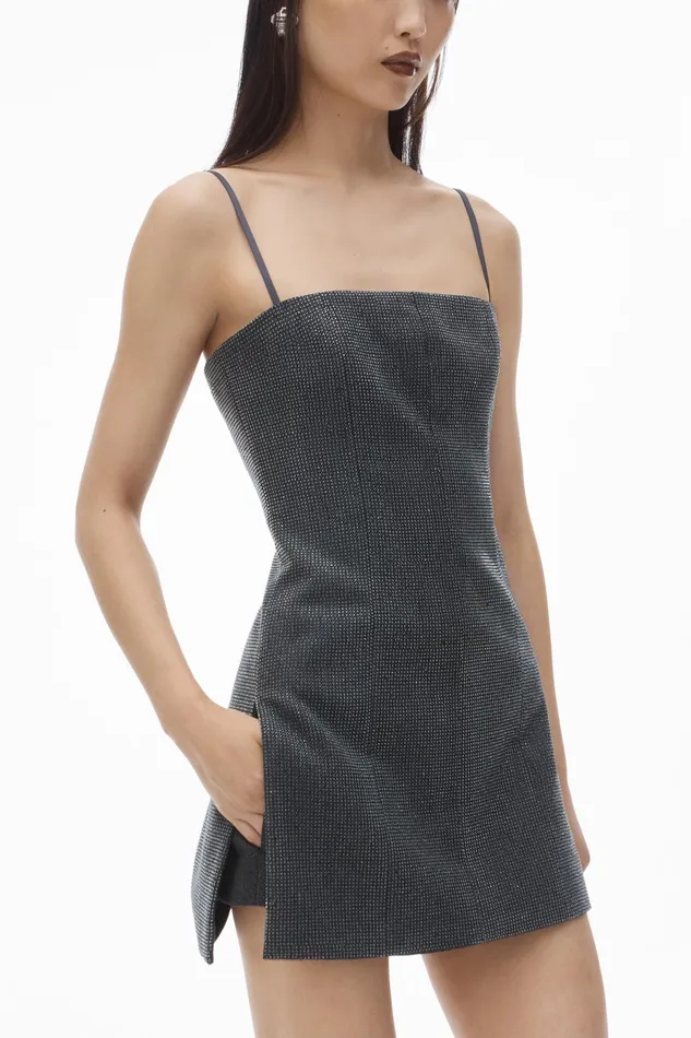 Alexander Wang Dresses Square Neck Minidress In Wool Twill With Crystal Hotfix 8211 Women