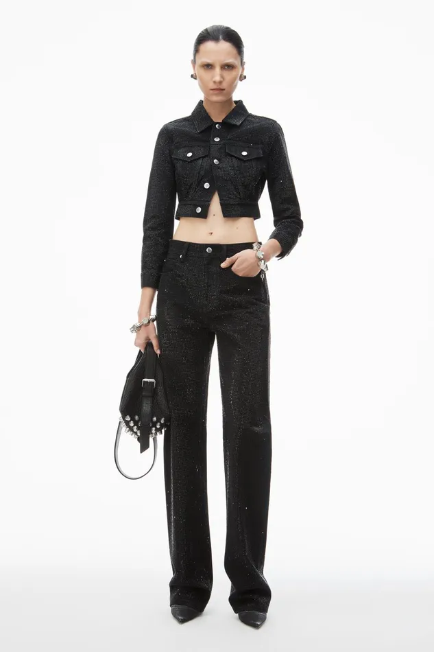 Alexander Wang Pants Ez Crystal Rhinestone Hotfix StraightLeg Jeans In Cotton 8211 Women