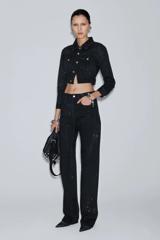 Alexander Wang Pants Ez Crystal Rhinestone Hotfix StraightLeg Jeans In Cotton 8211 Women