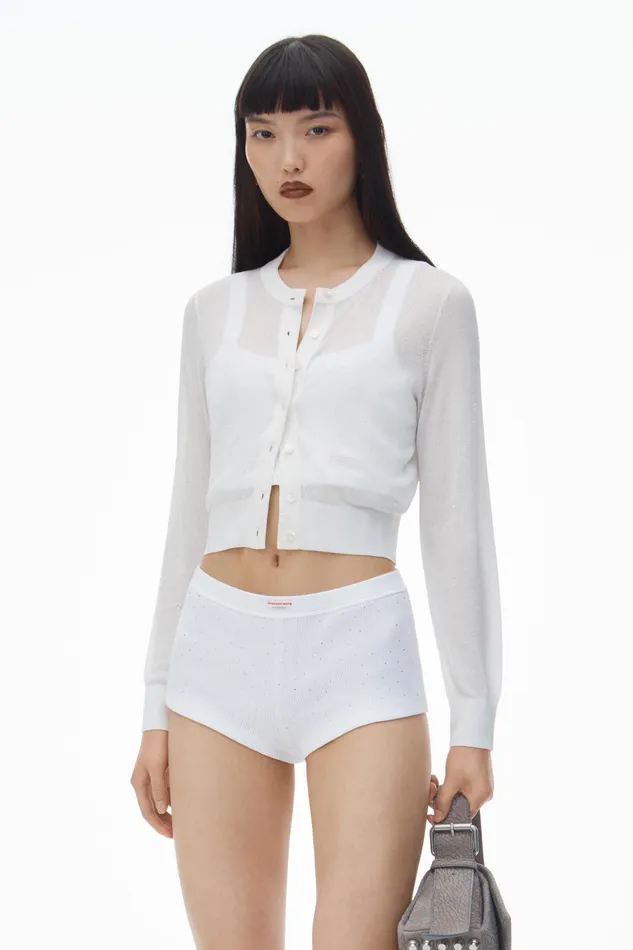 Alexander Wang Sweaters Cropped Cardigan In Clear Bead Hotfix 8211 Women