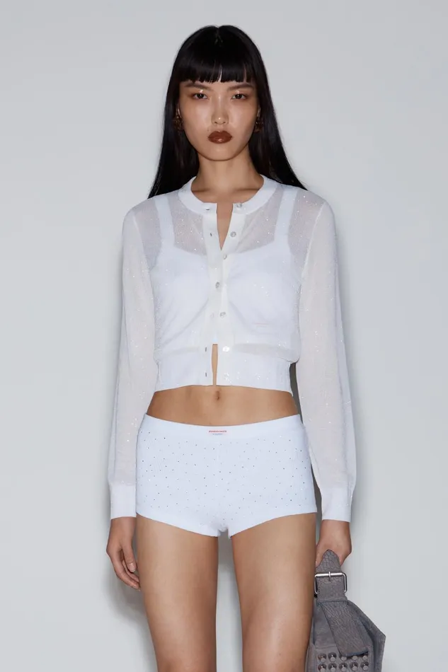 Alexander Wang Sweaters Cropped Cardigan In Clear Bead Hotfix 8211 Women