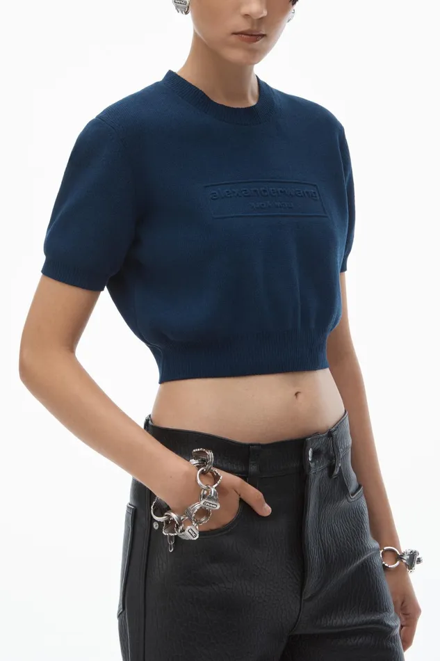 Alexander Wang Sweaters LogoEmbossed Tee In RibKnit 8211 Women