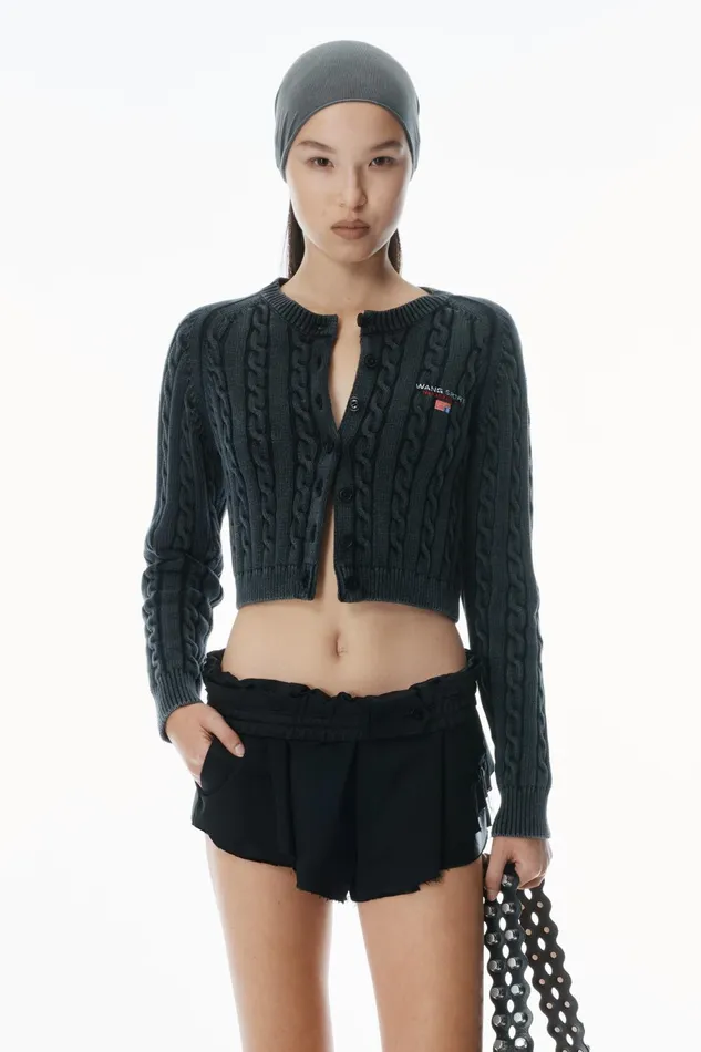 Alexander Wang Sweaters Organic Cotton CableKnit Cropped Cardigan 8211 Women