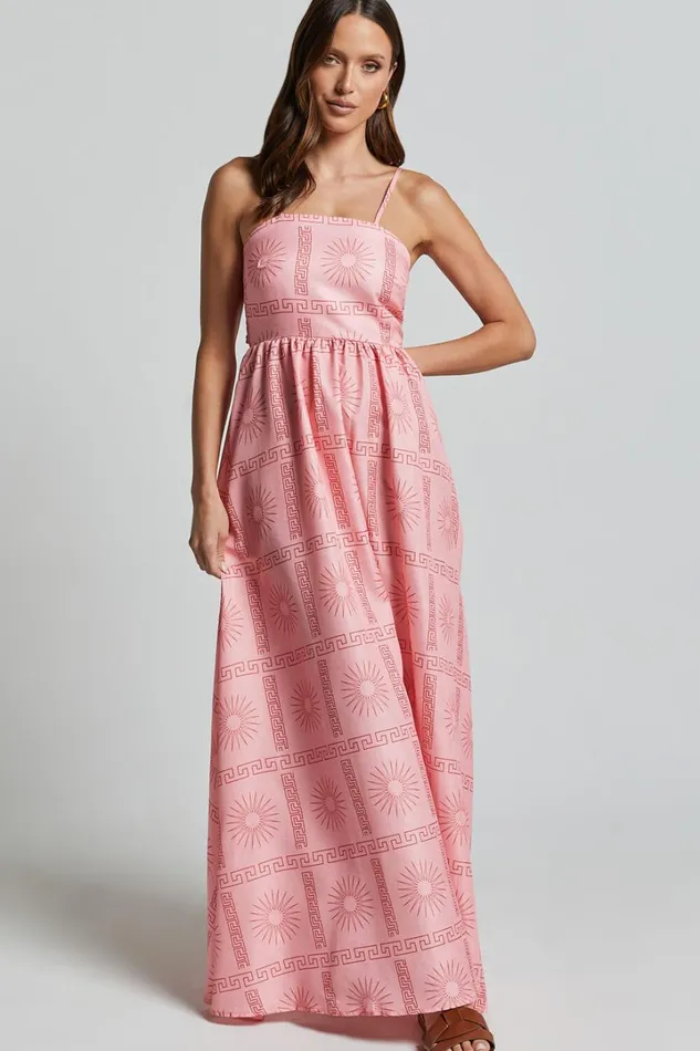 Alexis Midi Dress 8211 Strappy Straight Neck A Line Dress In Pink Print Women Showpo Dresses Alexis Midi Dress 8211 Strappy Straight Neck A Line Dress In Pink Print Women Showpo Dresses