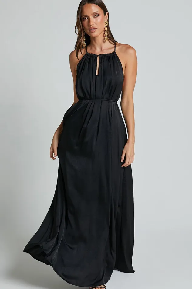 Aliciana Maxi Dress 8211 Halter Neck Tie Back Dress In Black Women Showpo Curve Clothes