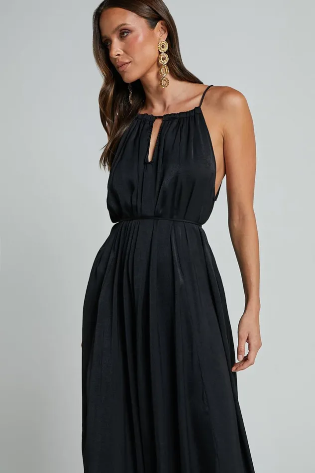 Aliciana Maxi Dress 8211 Halter Neck Tie Back Dress In Black Women Showpo Curve Clothes