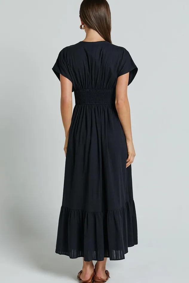 Allegra Midi Dress 8211 Deep V Neck A Line Dress In Black Women Showpo Dresses