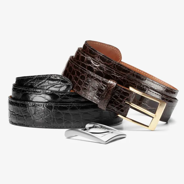 Allen Edmonds Caiman Crocodile Dress Belt Black Crocodile Leather Men Dress Belts
