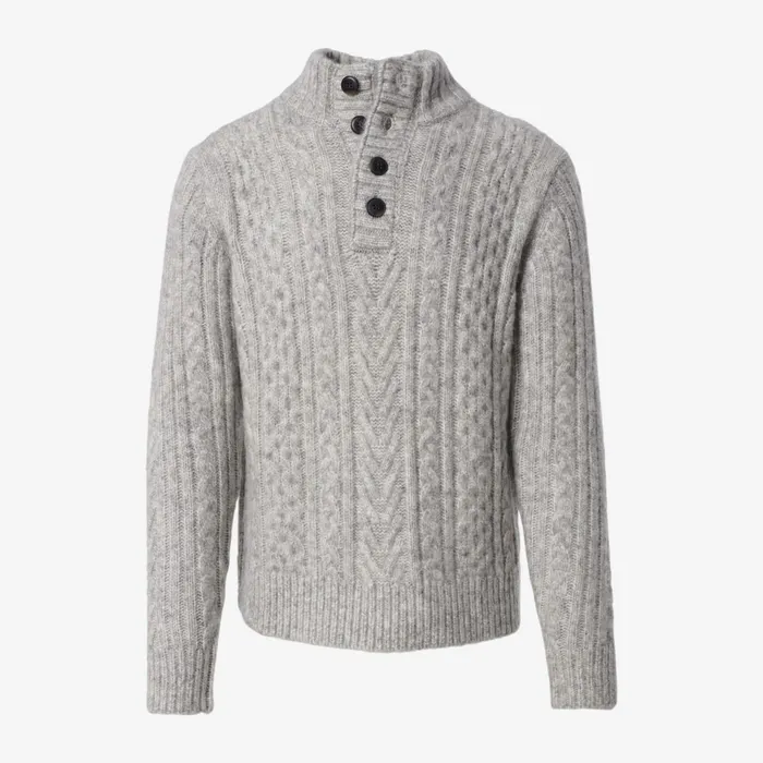 Allen Edmonds Fisherman Mock Neck Sweater Cloud Men Shirts and Sweaters