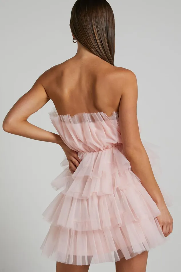 Allora Mini Dress 8211 Tiered Tulle Fit And Flare Dress In Pale Pink Women Showpo Dresses