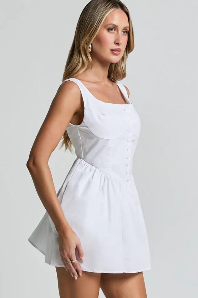 Alodia Mini Dress 8211 Wide Strap Straight Neck Wide Pleated Dress In White Women Showpo Conscious