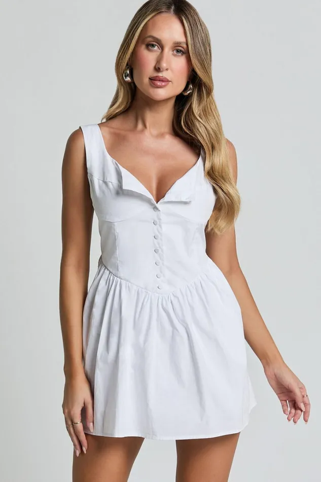 Alodia Mini Dress 8211 Wide Strap Straight Neck Wide Pleated Dress In White Women Showpo Conscious