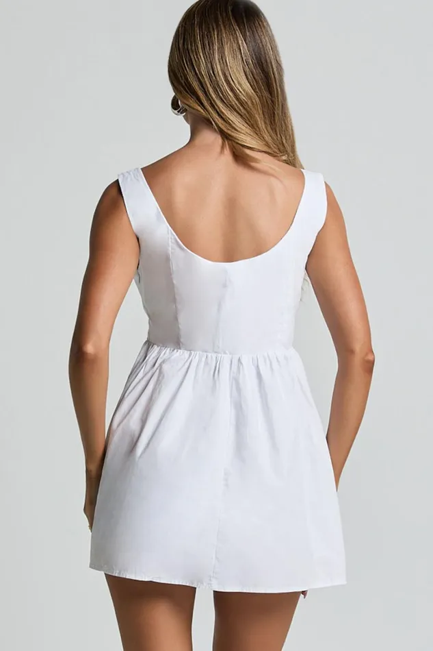 Alodia Mini Dress 8211 Wide Strap Straight Neck Wide Pleated Dress In White Women Showpo Conscious