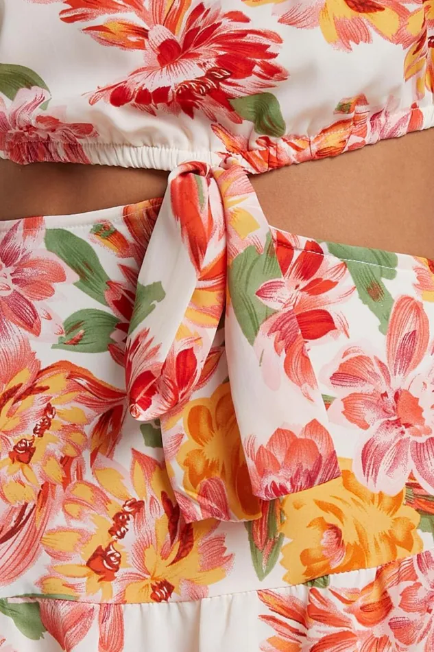 Amabella Midi Dress 8211 Tie One Shoulder Cut Out Dress In Orange Floral Women Showpo Dresses