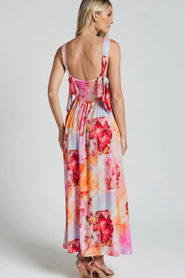 Amalie The Label 8211 Chamika Linen Blend Bustier Double Tie Back Midi Dress In Marsielle Print Women Showpo Conscious