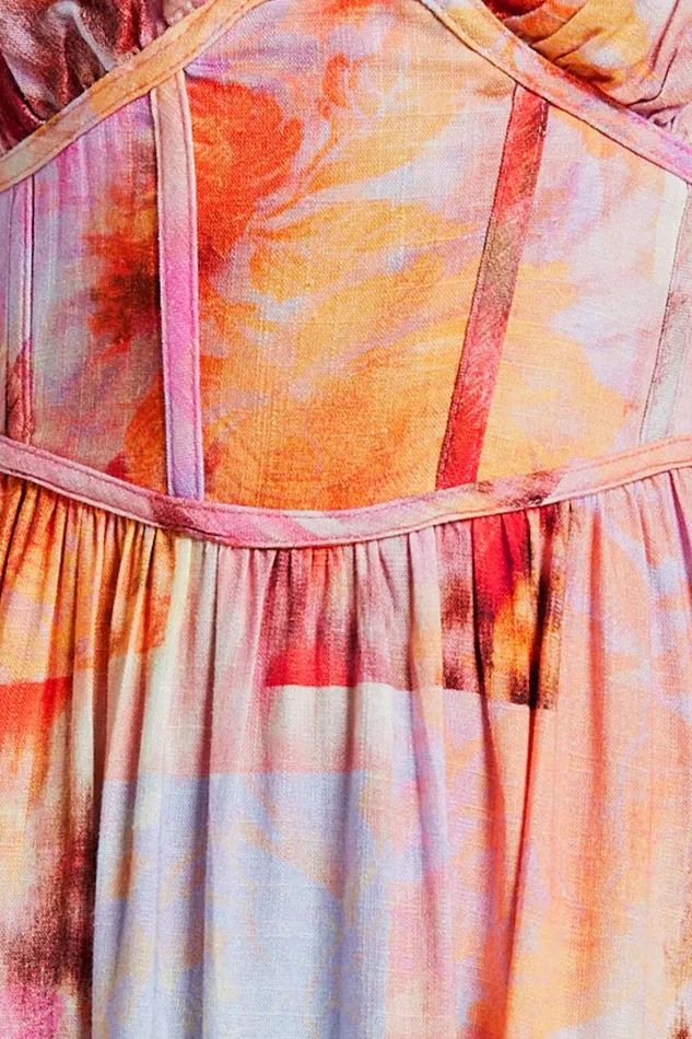 Amalie The Label 8211 Chamika Linen Blend Bustier Double Tie Back Midi Dress In Marsielle Print Women Showpo Conscious