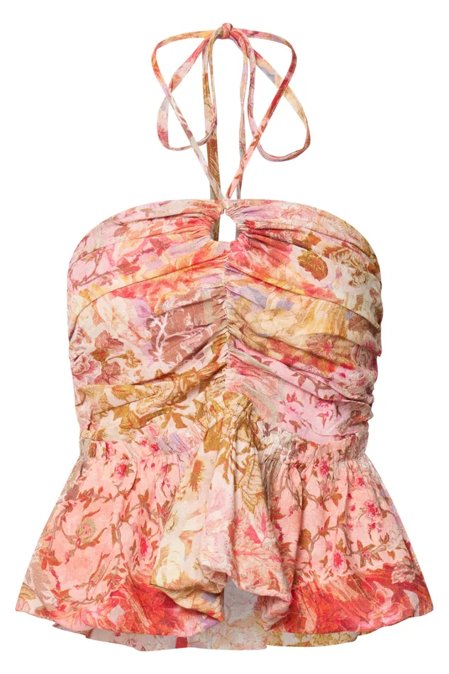Amalie The Label 8211 Maelynn Linen Blend Halter Ruched Top In Morocco Print Women Showpo Tops