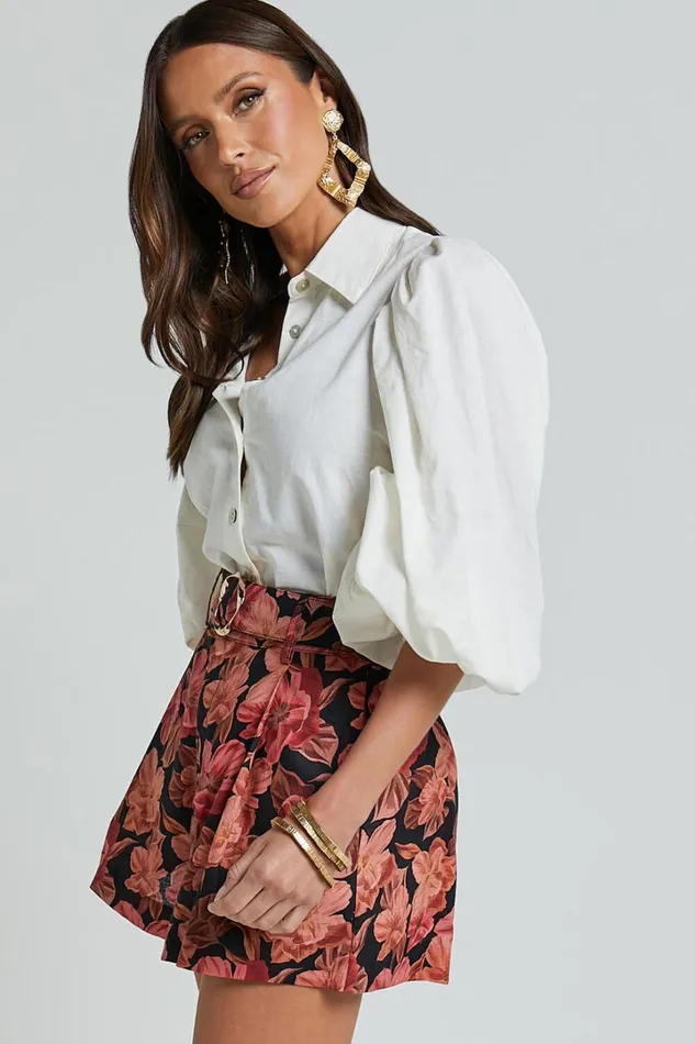 Amalie The Label 8211 Noemie Linen Blend High Waisted Belted Tailored Shorts In Atalie Print Women Showpo Shorts